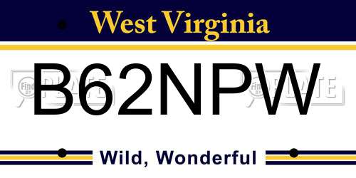 B62NPW West Virginia License Plate