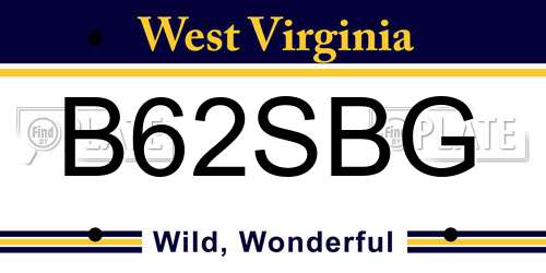 B62SBG West Virginia License Plate