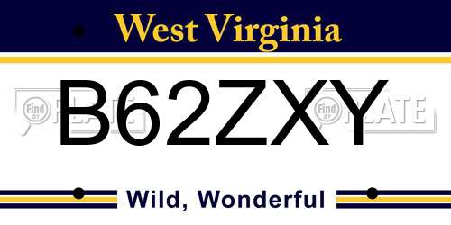 B62ZXY West Virginia License Plate