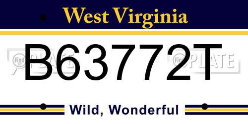 B63772T West Virginia License Plate