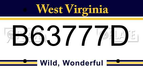 B63777D West Virginia License Plate