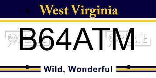 B64ATM West Virginia License Plate