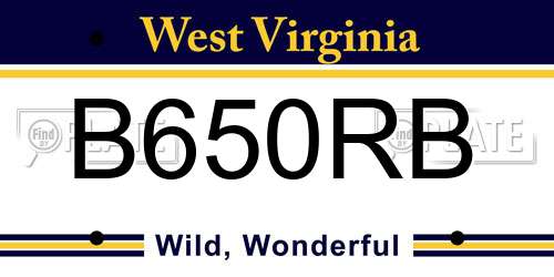 B650RB West Virginia License Plate