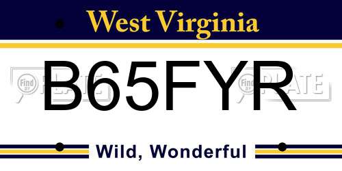 B65FYR West Virginia License Plate