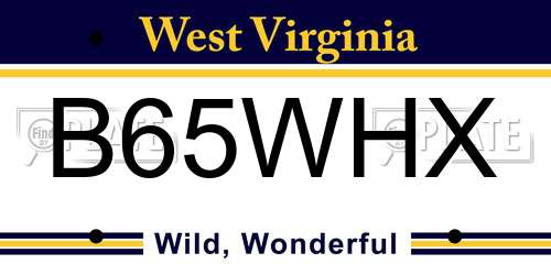 B65WHX West Virginia License Plate
