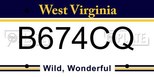 B674CQ West Virginia License Plate