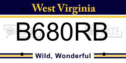 B680RB West Virginia License Plate