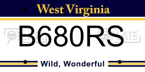 B680RS West Virginia License Plate