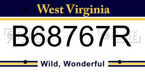 B68767R West Virginia License Plate