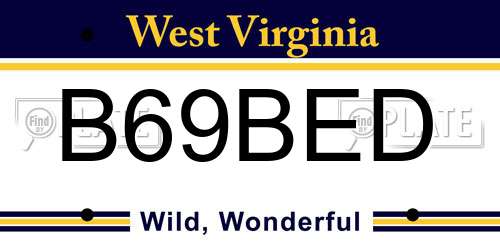 B69BED West Virginia License Plate