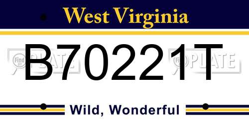 B70221T West Virginia License Plate