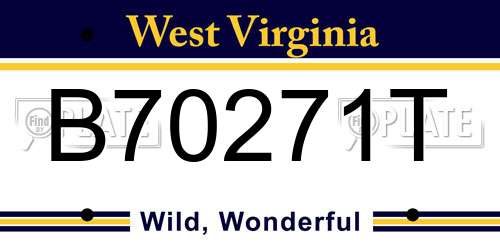 B70271T West Virginia License Plate