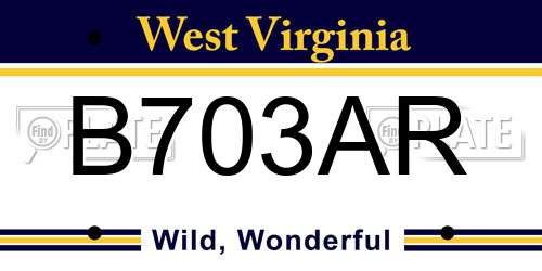 B703AR West Virginia License Plate