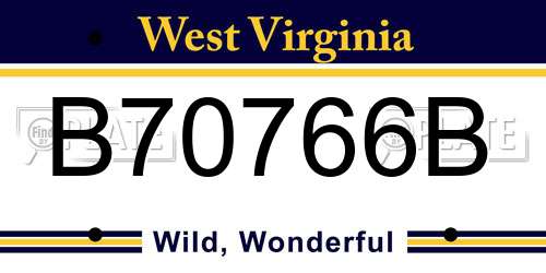 B70766B West Virginia License Plate