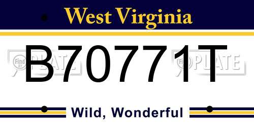 B70771T West Virginia License Plate