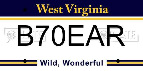 B70EAR West Virginia License Plate