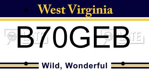 B70GEB West Virginia License Plate