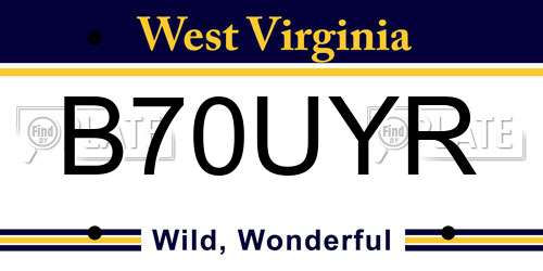 B70UYR West Virginia License Plate