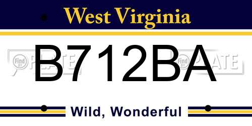 B712BA West Virginia License Plate