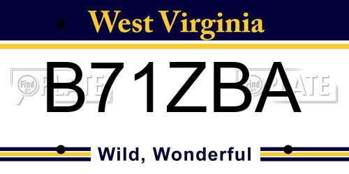 B71ZBA West Virginia License Plate
