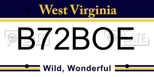 B72BOE West Virginia License Plate