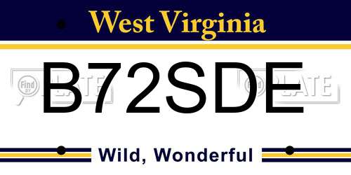 B72SDE West Virginia License Plate