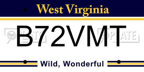 B72VMT West Virginia License Plate