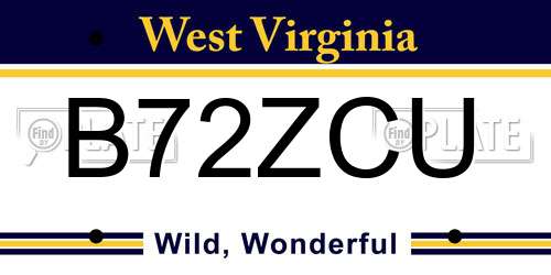 B72ZCU West Virginia License Plate