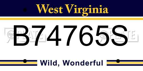 B74765S West Virginia License Plate