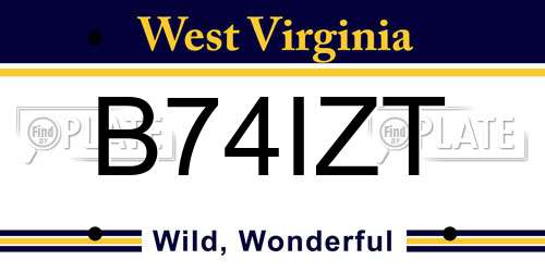 B74IZT West Virginia License Plate