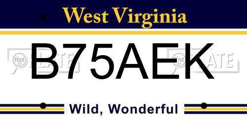 B75AEK West Virginia License Plate