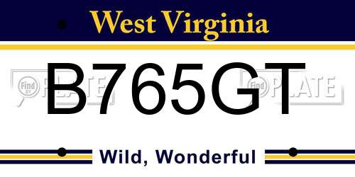 B765GT West Virginia License Plate