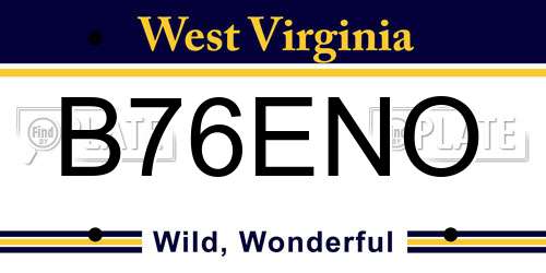 B76ENO West Virginia License Plate