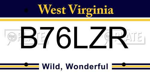 B76LZR West Virginia License Plate