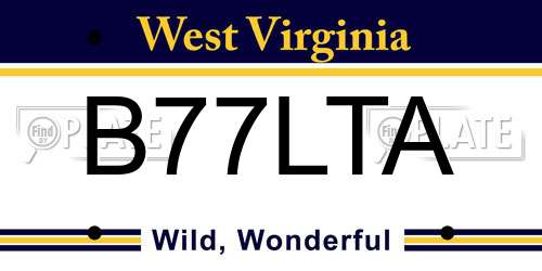 B77LTA West Virginia License Plate