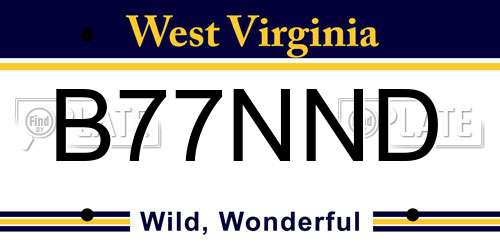 B77NND West Virginia License Plate