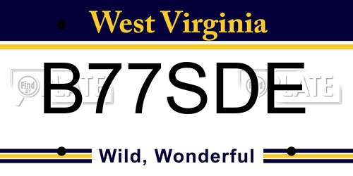 B77SDE West Virginia License Plate