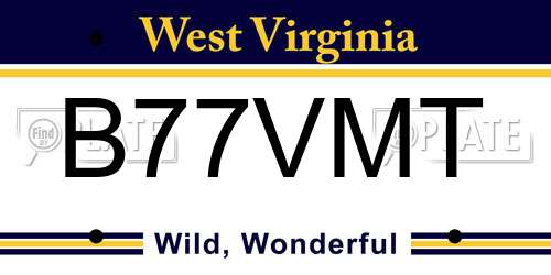 B77VMT West Virginia License Plate