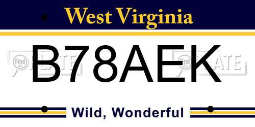 B78AEK West Virginia License Plate