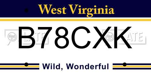 B78CXK West Virginia License Plate