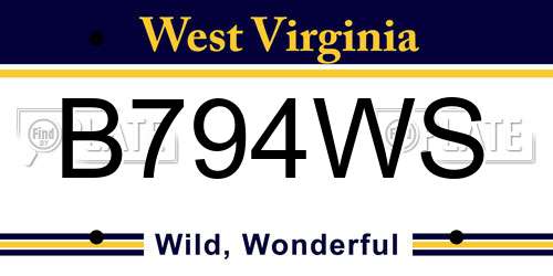 B794WS West Virginia License Plate