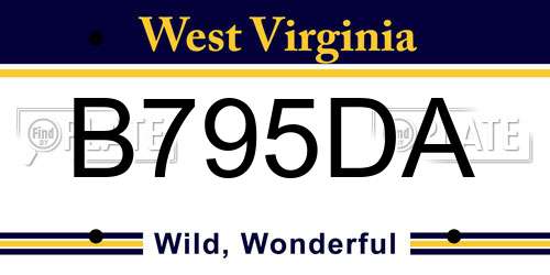 B795DA West Virginia License Plate