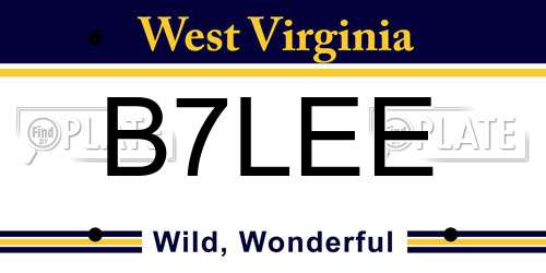 B7LEE West Virginia License Plate