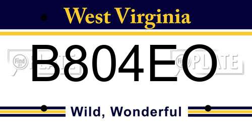 B804EO West Virginia License Plate