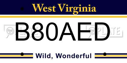 B80AED West Virginia License Plate