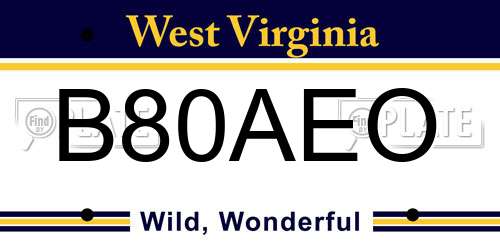 B80AEO West Virginia License Plate