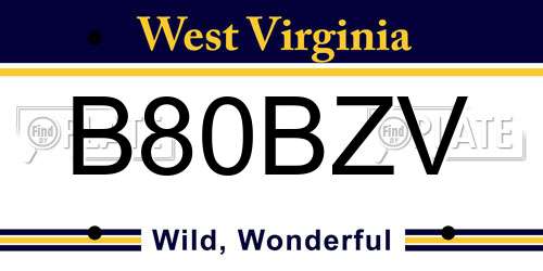 B80BZV West Virginia License Plate