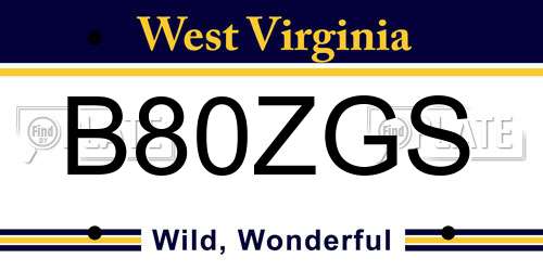B80ZGS West Virginia License Plate