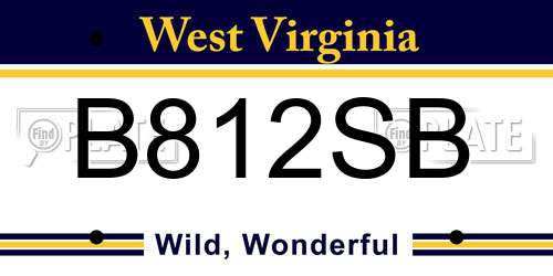 B812SB West Virginia License Plate