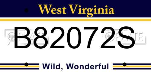 B82072S West Virginia License Plate